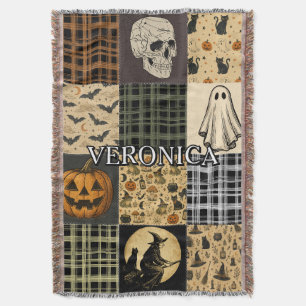 Vintage-Halloween-Patchwork-Herbst-Name-bestickt Decke