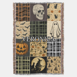 Vintage-Halloween-Patchwork-Herbst-Name-bestickt Decke