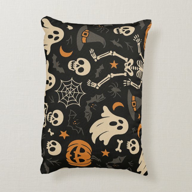 Vintage Halloween Pattern Ghosts Skulls Pumpkins Dekokissen (Rückseite(Vertikal))