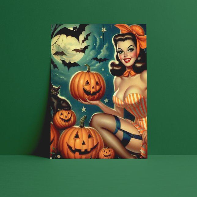 Vintage-Halloween-Pin-Up Postkarte (Von Creator hochgeladen)