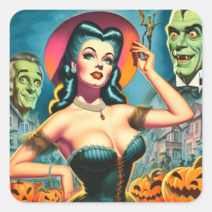 Vintage-Halloween-Pin-up Quadratischer Aufkleber