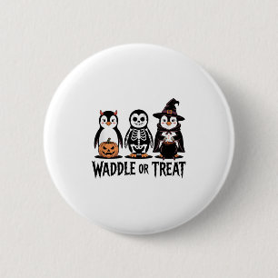 Vintage-Halloween-Pinguin-Süßigkeiten-oder-Watsche Button