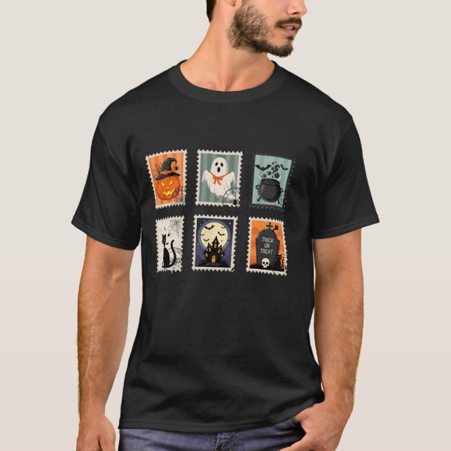 Vintage Halloween Postage Stamp T-Shirt (Vorderseite)