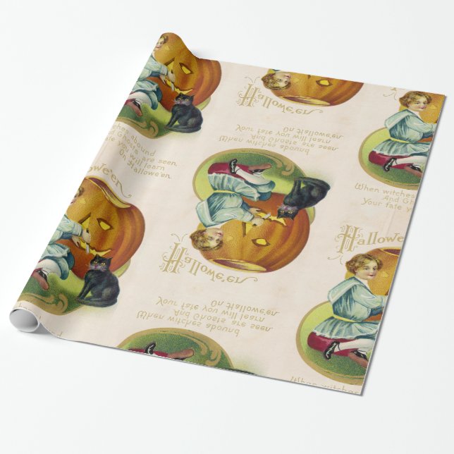 Vintage Halloween-Postkarte Geschenkpapier (Ungerollt)