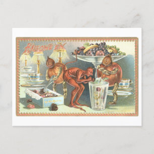 Vintage Halloween Postkarte mit Candy and Devil