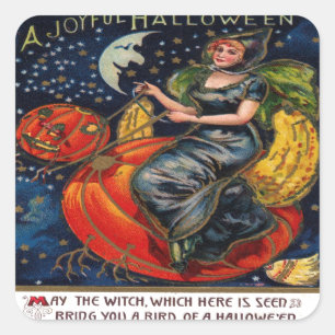 Vintage Halloween Postkarte Quadratischer Aufkleber