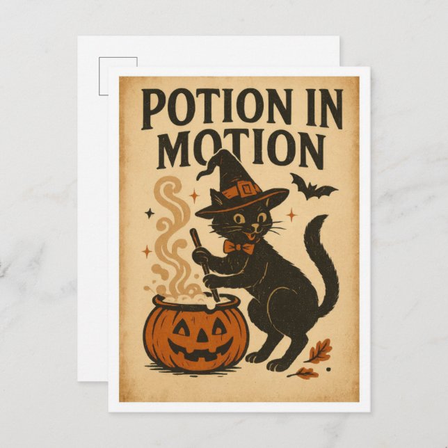 Vintage Halloween Potion in Motion Postkarte (Vorne/Hinten)
