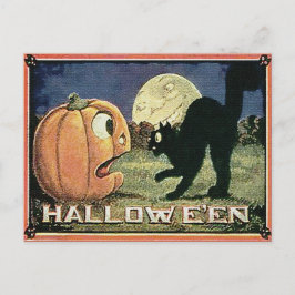 Vintage Halloween Pumpkin & Cat in Mosaik Postkarte