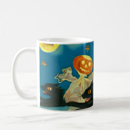 Vintage Halloween Pumpkin-Geister und Schwarze Kat Kaffeetasse