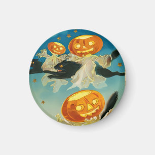 Vintage Halloween Pumpkin-Geister und Schwarze Kat Magnet