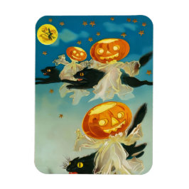 Vintage Halloween Pumpkin-Geister und Schwarze Kat Magnet