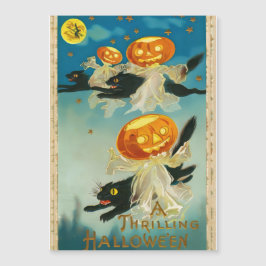Vintage Halloween Pumpkin-Geister und Schwarze Kat Magneteinladung
