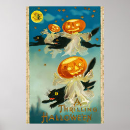 Vintage Halloween Pumpkin-Geister und Schwarze Kat Poster