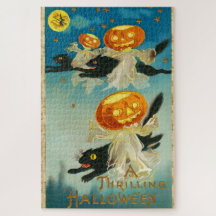 Vintage Halloween Pumpkin-Geister und Schwarze Kat