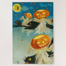 Vintage Halloween Pumpkin-Geister und Schwarze Kat