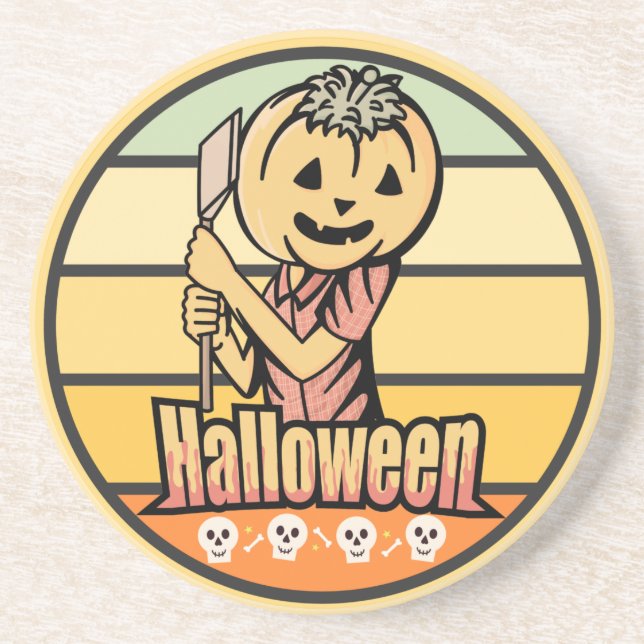 VINTAGE HALLOWEEN PUMPKIN MIT AX UND SKULL GETRÄNKEUNTERSETZER (Vorne)