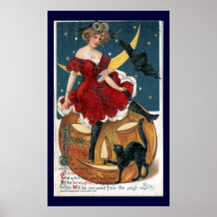 Vintage Halloween Pumpkin und Freunde drucken Poster