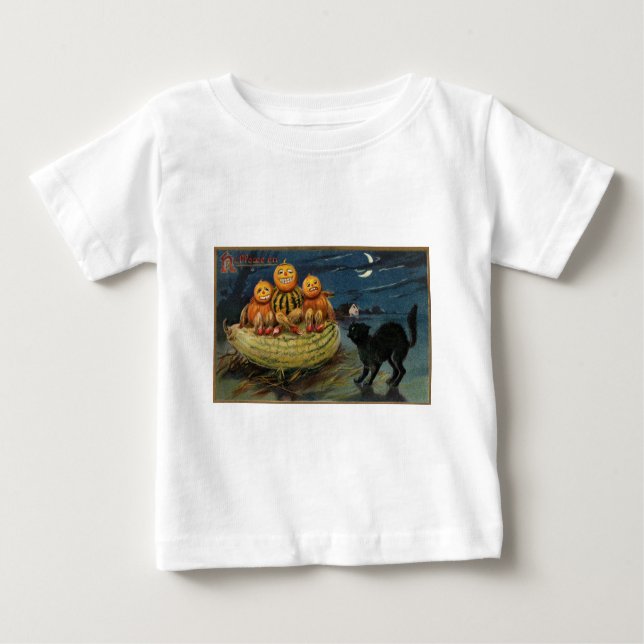 Vintage Halloween Pumpkins Black Cat Baby T-shirt (Vorderseite)