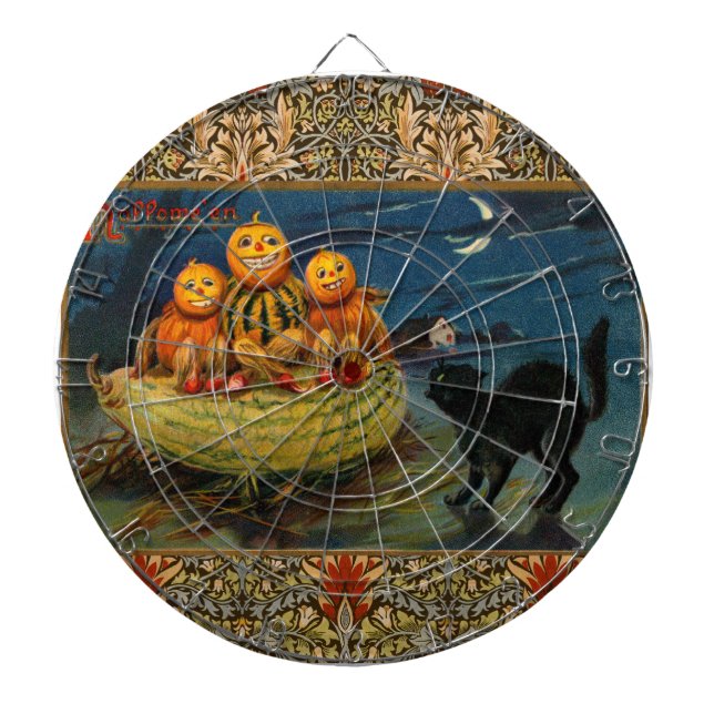 Vintage Halloween Pumpkins Black Cat Dartscheibe (vorne)