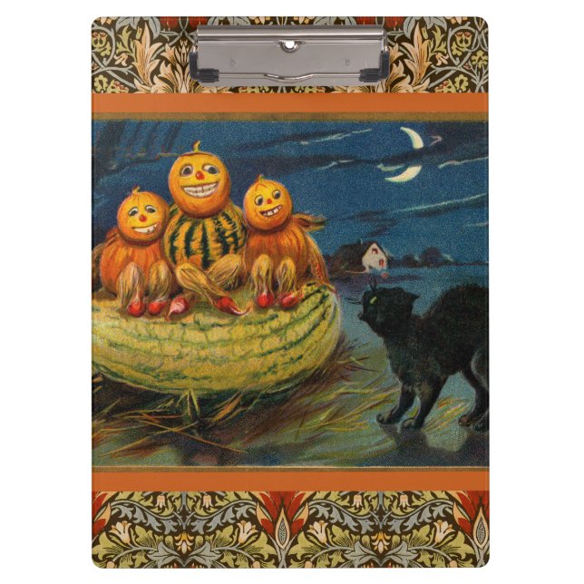Vintage Halloween Pumpkins Black Cat Klemmbrett (Vorderseite)