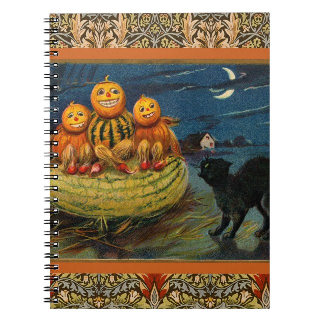 Vintage Halloween Pumpkins Black Cat Notizblock (Vorderseite)