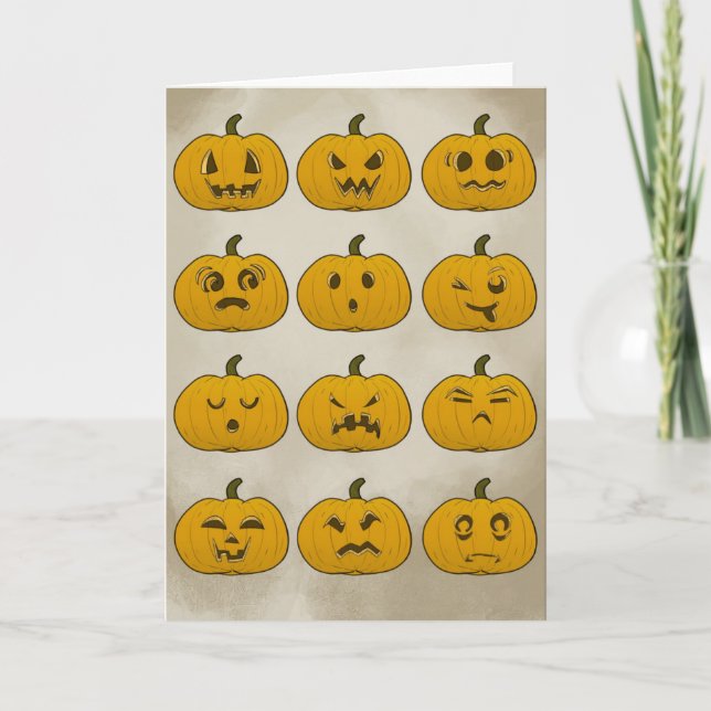 Vintage Halloween Pumpkins-Faltkarte Karte (Vorderseite)