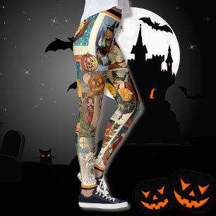 Vintage Halloween Pumpkins Hexentrick oder Treppe Leggings