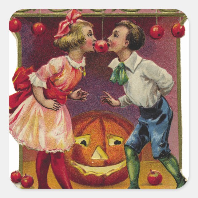 Vintage Halloween Quadratischer Aufkleber (Vorderseite)