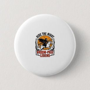Vintage-Halloween-Reiter Besenfreie Gruselige Kuns Button