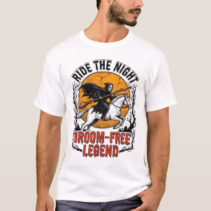 Vintage Halloween-Reiter Besenfreie Gruselige Kuns T-Shirt