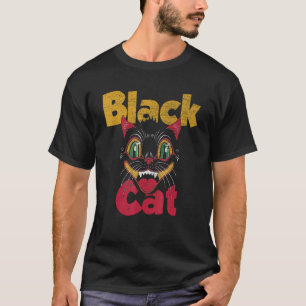Vintage Halloween Retro Schwarze Katze Retro Feuer T-Shirt