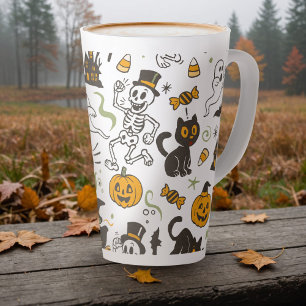 Vintage Halloween Retro Skelett Hexe Kürbisgewürz Milchtasse