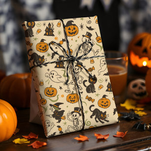 Vintage-Halloween Retro-Skelett Hexe Nostalgisch Geschenkpapier