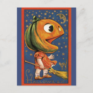Vintage Halloween, Riesenkürbiskopf-Kostüm Postkarte
