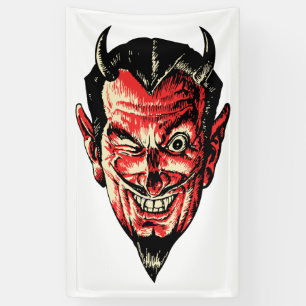 Vintage-Halloween-Rot-Teufelskopf Banner