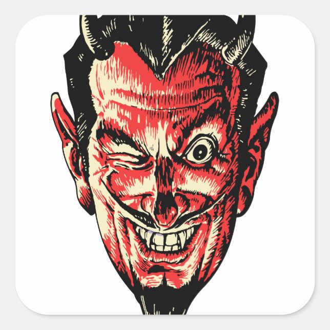 Vintage-Halloween-Rot-Teufelskopf Quadratischer Aufkleber (Vorderseite)
