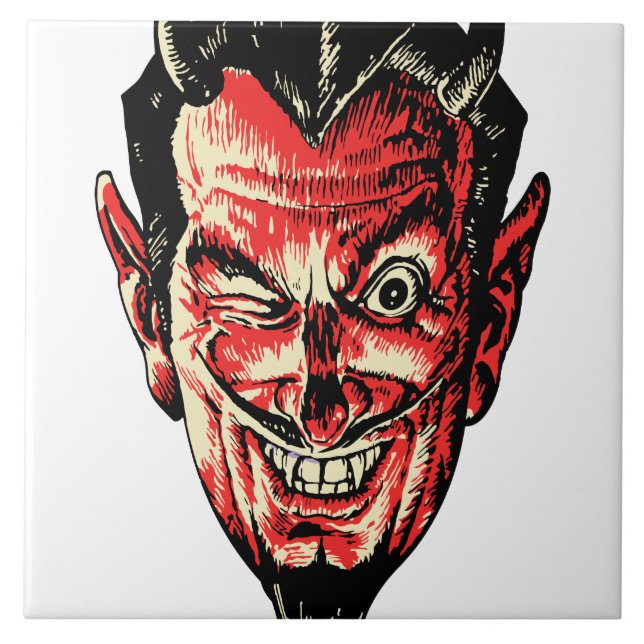 Vintage-Halloween-Roterteufelskopf Fliese (Vorderseite)