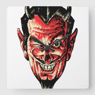 Vintage-Halloween-Roterteufelskopf Quadratische Wanduhr