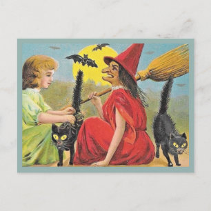 Vintage Halloween-Rotzunge mit Fledermäusen und Sc Postkarte
