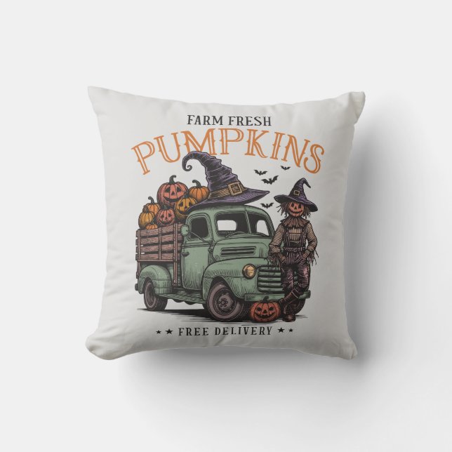 Vintage Halloween Scarecrow Farm Fresh Pumpkins Kissen (Vorderseite)