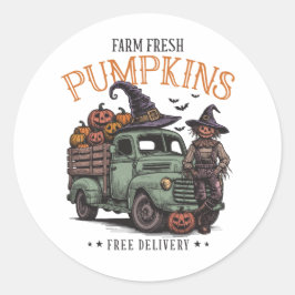 Vintage Halloween Scarecrow Farm Fresh Pumpkins Runder Aufkleber