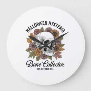 Vintage-Halloween-Schädel-Knochen-Sammler-Shirt-De Große Wanduhr