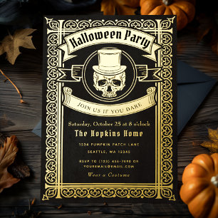 Vintage-Halloween-Schädel mit Zylinder-Party-Einla Folieneinladung
