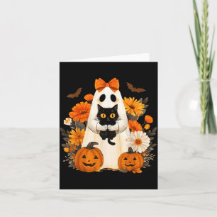 Vintage-Halloween-Schleife Geist hält schwarze Kat Karte
