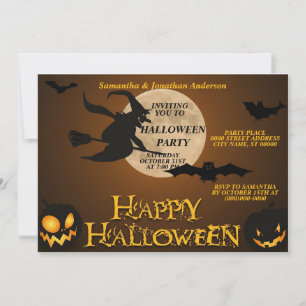 Vintage Halloween schwarze böse Hexe Vollmond Einladung