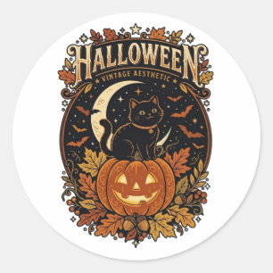 Vintage-Halloween-Schwarze-Katze-Aufkleber Runder Aufkleber