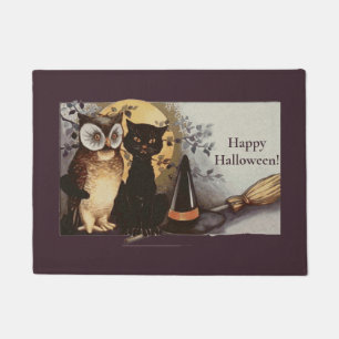 Vintage-Halloween-Schwarze Katze & Eule Hexenhut M Fußmatte