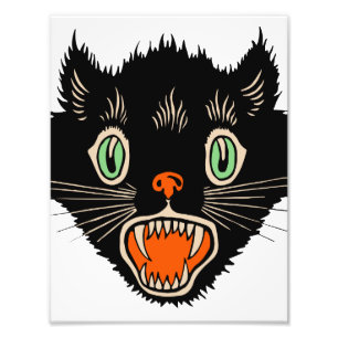 Vintage Halloween-Schwarze Katze Fotodruck