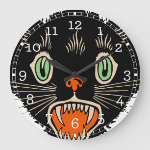 Vintage Halloween-Schwarze Katze Große Wanduhr
