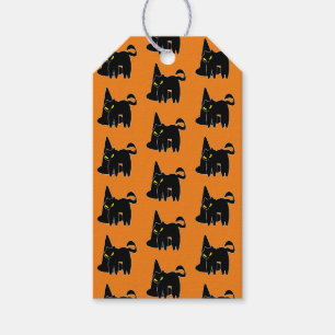 Vintage Halloween schwarze Katze Hexe Orange Geschenkanhänger
